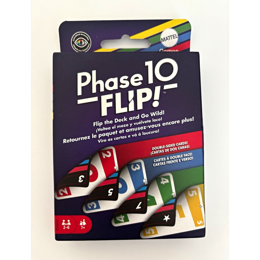 Mattel Phase 10 Flip! Strategy Card Game, Double-Sided Cards, 2-6 Players, 8-11